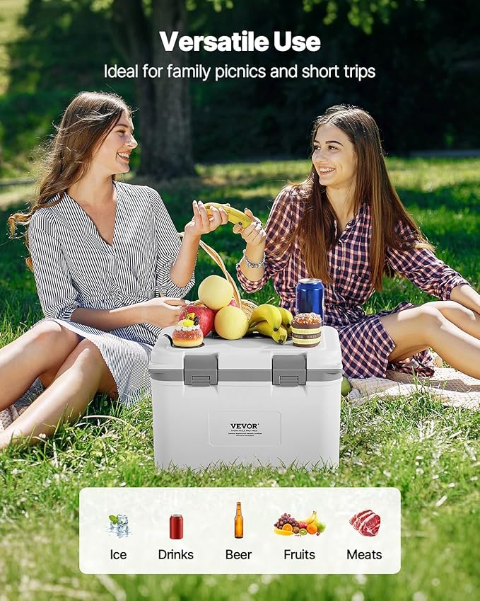 VEVOR Portable Cooler,Hard Cooler with Ice Retention, Heavy-Duty Handles and Strap, Lightweight Rigid Material Insulated Portable Cooler, Suitable for Family Picnics and Short Trips