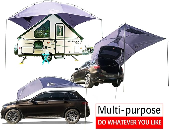 Versatility Camping Tent for Truck Bed,SUV RVing, Van,Trailer and Overlanding Portable Teardrop Awning Canopy Tear Resistant Tarp with 2 Sandbag