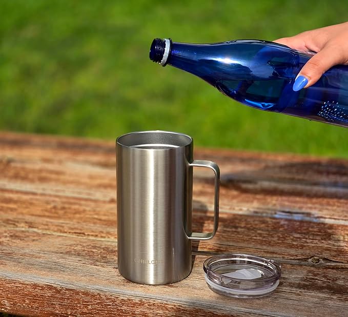 CHILLOUT LIFE Stainless Steel 20 oz Vacuum Insulated Coffee Mug with Handle and Lid, Large Thermal Camping Coffee Mug Cup with Durable Sliding Lid for Men & Women, Keeps your Beverages Hot/Cold