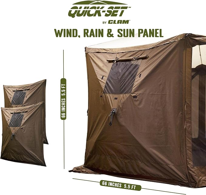 CLAM Quick Set Venture 9 x 9 Foot Portable Outdoor Camping Canopy Shelter, Brown Quick Set Screen Hub Tent Wind & Sun Panels, Brown (2 Pack)