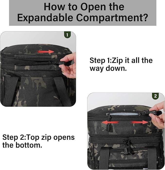 Expandable Tactical Lunch Box, Large Insulated Lunch Cooler Bag Heavy Duty Leakproof Lunch Pail for Men Adults Work Office Outdoor Picnic Trips,16L,Black-Camo
