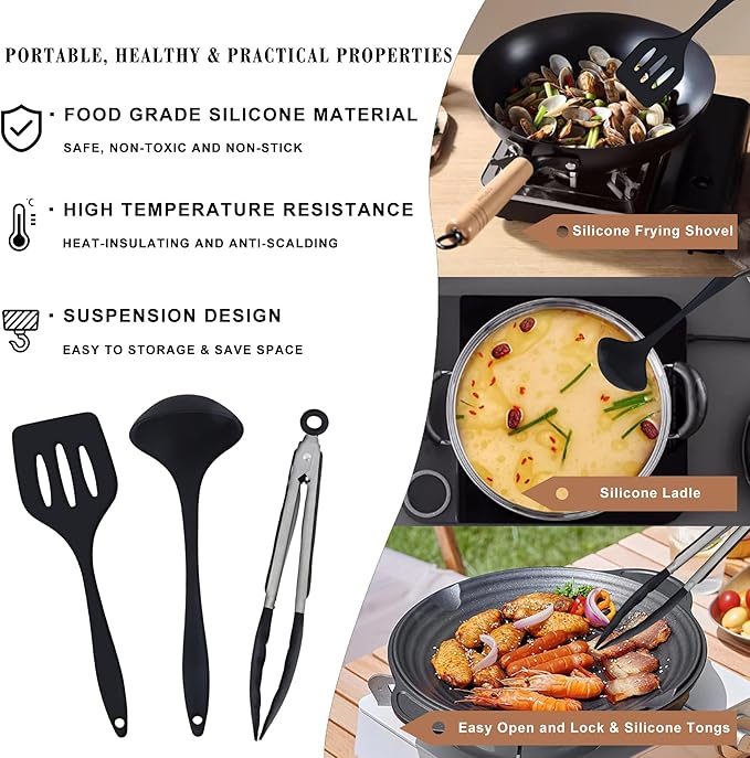 Camping Essentials Cooking Utensils Set, 26/32Pcs Outdoor Camping Kitchen Cookware Stainless Steel Accessories Set Camping Gear Must Haves Grilling and Camping Cooking Utensils Set