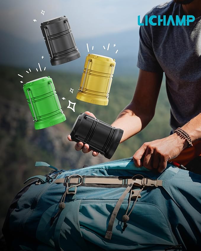 Lichamp 4 Pack LED Camping Lanterns, Battery Powered Camping Lights LED Collapsible Flashlight Portable Emergency Supplies Kit, A4BK