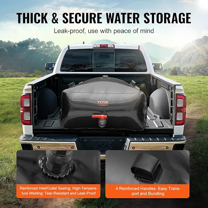 VEVOR 330L/87.17 Gallon Water Storage Bladder, RV Water Tank, 1000D PVC Collapsible Water Storage Containers, Large Capacity Soft Water Bag, Portable Water Bladder,Camping, Emergency Water Supply
