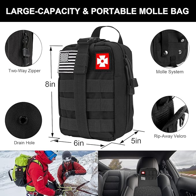 Gifts for Man Dad Husband, 210 PCS Survival First Aid kit, Professional Survival Gear Camping Essentials Emergency Medical Goods for Camping Boat Home Car Disaster Adventure (Black)