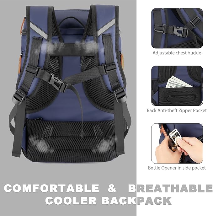 Insulated Cooler Backpack,33 Cans Multifunctional Double Deck Leakproof Cooler Bag with Sternum Strap,Large Capacity Lightweight Travel Camping Beach Backpack