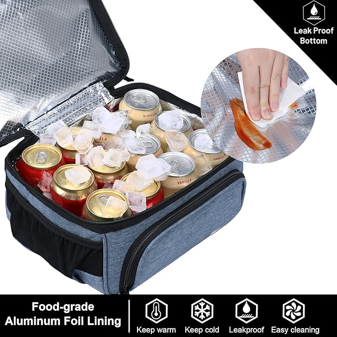 MIER Dual Compartment Lunch Bag Tote with Shoulder Strap for Men and Women Insulated Leakproof Cooler Bag, Bluesteel