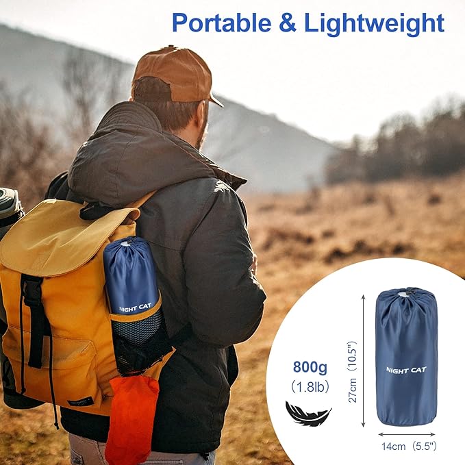 Night Cat Inflatable Sleeping Pads Mat Bed with Foot Pump and Pillow for Camping Backpacking Hiking Ultra-Light Compact Comfortable Extendable
