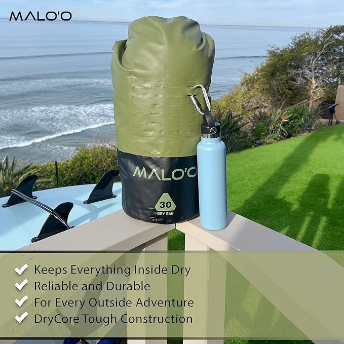 Malo’o 30L Heavy Duty 100% Waterproof Roll-Top Dry Bag Backpack – Keeps Gear Dry for Fishing, Rafting, Kayaking, Beach, Boating, Hiking, and Camping - Travel Safe - Easy To Use Dry Bag Backpack