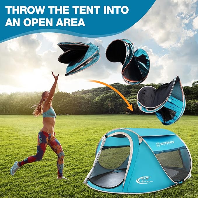 Easy Pop Up Tent 2-4 Person Waterproof - Pop-Up Camping Tents Automatic Tent Throw Pop Up Instant Flip Pop Tent for Camping,by ZOAMKE