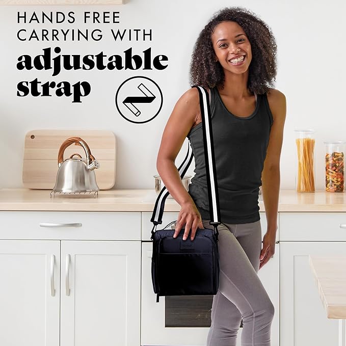 Fit & Fresh BREE Meal Prep Lunch Box With Containers, Ice Pack, and Shaker Bottle For Men and Women, 6pc. Meal Prep Kit Lunch Bag With Containers Included, Navy