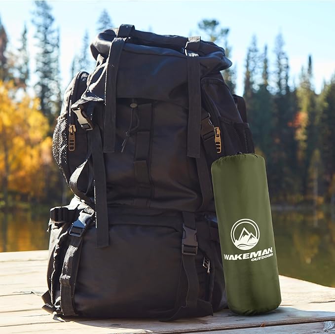 Wakeman Sleeping Pad for Camping - Inflatable Mat with Built-in Foot Pump - Waterproof Camp Mattress - Camping Gear Must Haves Outdoors (Olive)