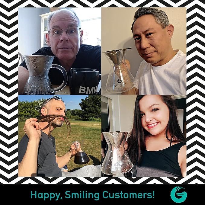 Coffee Gator Pour Over Coffee Maker - 27oz High Heat Borosilicate Glass with Reusable Stainless Steel Filter, Drip Coffee Brewer Dripper Set Carafe, 800ml Clear