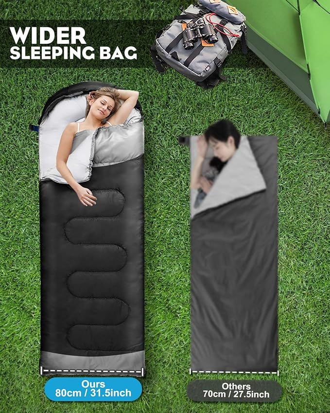 Rantizon Sleeping Bags for Adults Backpacking Lightweight Waterproof- Cold/Warm Weather Sleeping Bag for Mens Kids Boys Girls Camping Essentials Hiking Outdoor Travel Hunting with Compression Bags