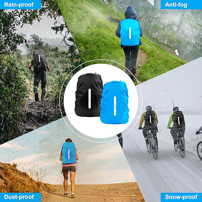 LAMA 2 Pack Waterproof Rain Cover for Backpack, Reflective Rucksack Rain Cover for Anti-dust/Anti-Theft/Bicycling/Hiking/Camping/Traveling/Outdoor Activities (1 Pcs Black + 1 Pcs Blue, M)