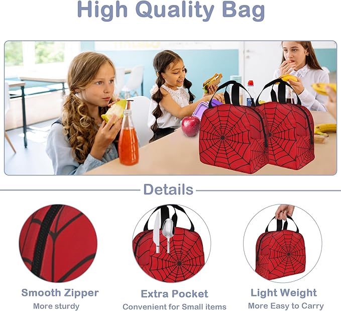 Spider Web Red Insulated Lunch Bag Reusable Lunch Box Women Men,Cooler Thermal Meal Tote for Kids School Student Picnic Office Work