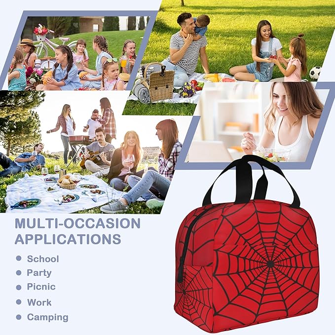 Spider Web Red Insulated Lunch Bag Reusable Lunch Box Women Men,Cooler Thermal Meal Tote for Kids School Student Picnic Office Work
