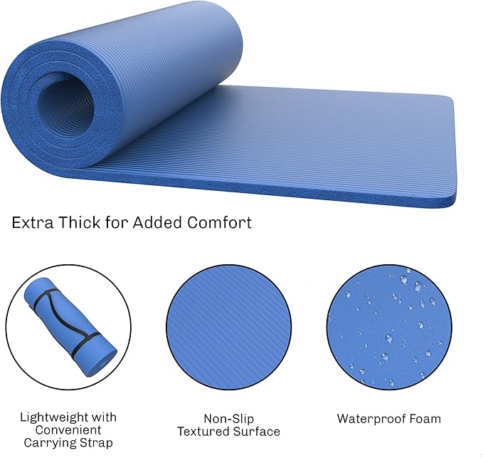 Foam Sleeping Pad for Camping - 0.75-Inch-Thick Waterproof Sleep Pad with Carry Straps for Cots, Tents, or Sleepovers by Wakeman Outdoors (Blue)