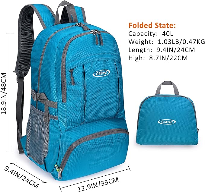 G4Free 40L Lightweight Packable Hiking Backpack, Waterproof Travel Daypack