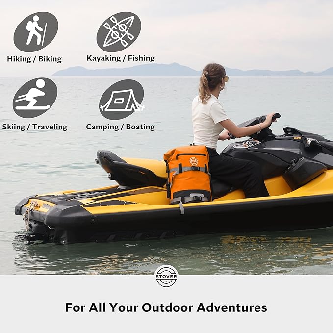 STOVER 5/10/25/30/40/55L Waterproof Dry Backpack & Phone Case- Large Floating Dry Bag for Kayaking, Travel, Hiking, Fishing, Camping, Motorcycles & Beach, Heavy-Duty Roll Top Men/Women (Orange)