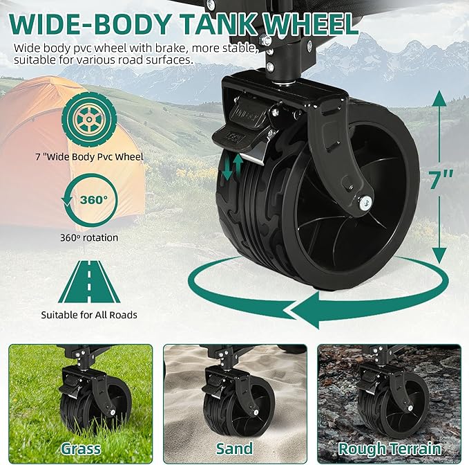 YITAHOME Collapsible Foldable Wagon, 183L Capacity Heavy Duty Utility Wagons Carts with Big Wheels and Brakes Portable for Outdoor Sand Beach Shopping Camping Garden Lounge Grocery Cart Stroller Wagon