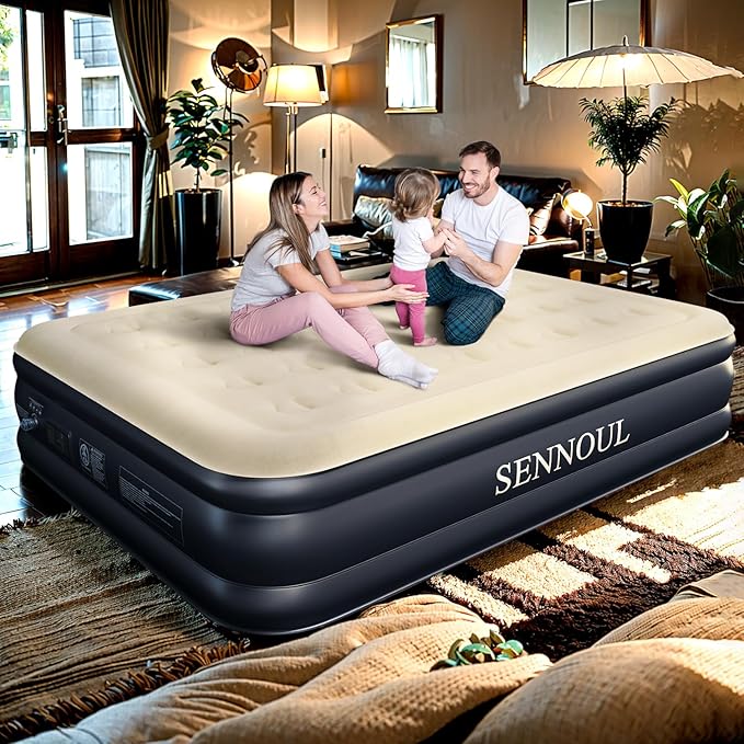 Air Mattress Queen with Built in Pump - Upgraded Blow Up Bed, 2 Mins Quick Self Inflatable/Deflation, 18"/650lbs Max, Strong Support,No Leakage,No Odor,for Home,Guests,Camping,Travel