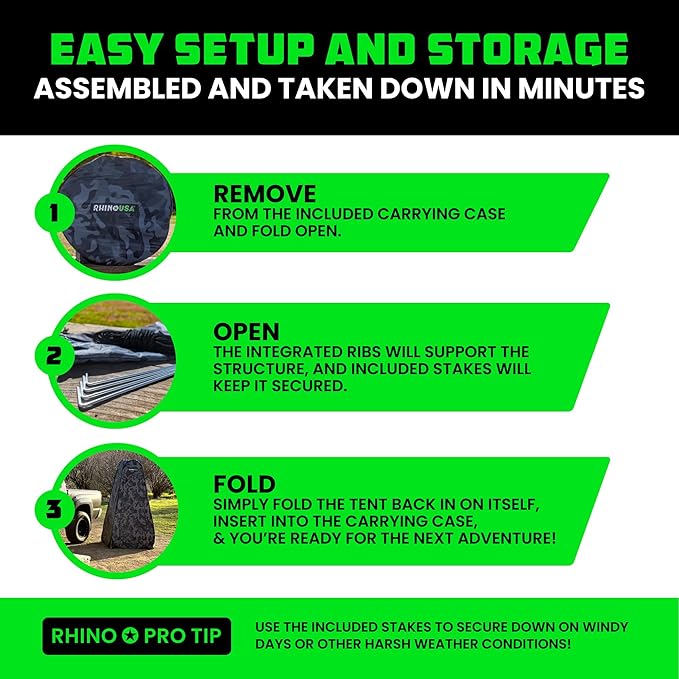 Rhino USA Portable Pop Up Privacy Changing Tent - Ultimate Outdoor Camping Shower, Camp Toilet, Rain Shelter for Beach and Camping - Lightweight and Sturdy, Instant Setup While On-The-Go
