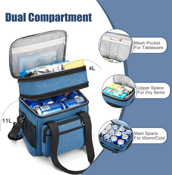 Insulated Lunch Box for Men/Women: Reusable Lunch Bag for Work Office Daytrip Picnic Beach - Leakproof Cooler Tote Bag Organizer for Adults - Blue