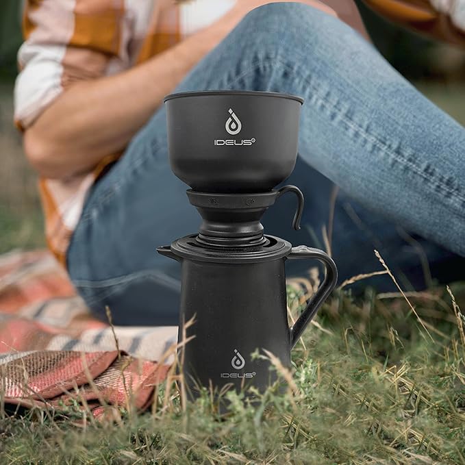 IDEUS Brew Pour Over Dripper, Portable Stainless Steel Reusable Filter Manual Camp Coffee Maker BPA-Free for Home, Office & Camping (Camp Dripper-Black)