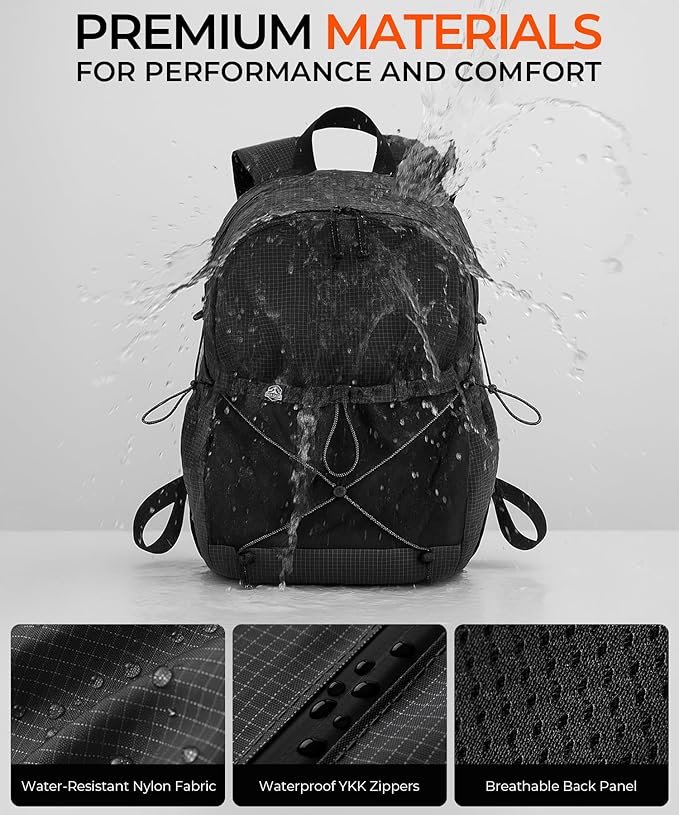 Lightweight Hiking Backpack, Camping Backpack 20L Small Backpacks Water Resistant Daypack for Women Men (Black)