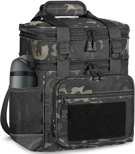 GLENKEY Double Deck Insulated Lunch Box, Expandable Large Lunch Bag Leakproof Cooler Bag Lunch Pail for Men Women Adults Work Shifts Travel Daytrip,16L,Black-Camo