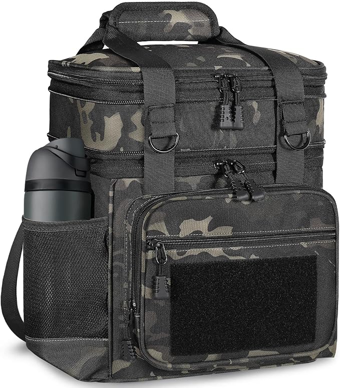 GLENKEY Double Deck Insulated Lunch Box, Expandable Xlarge Lunch Bag Leakproof Cooler Bag Lunch Pail for Men Women Adults Work Shifts Travel Daytrip,22L,Black-Camo