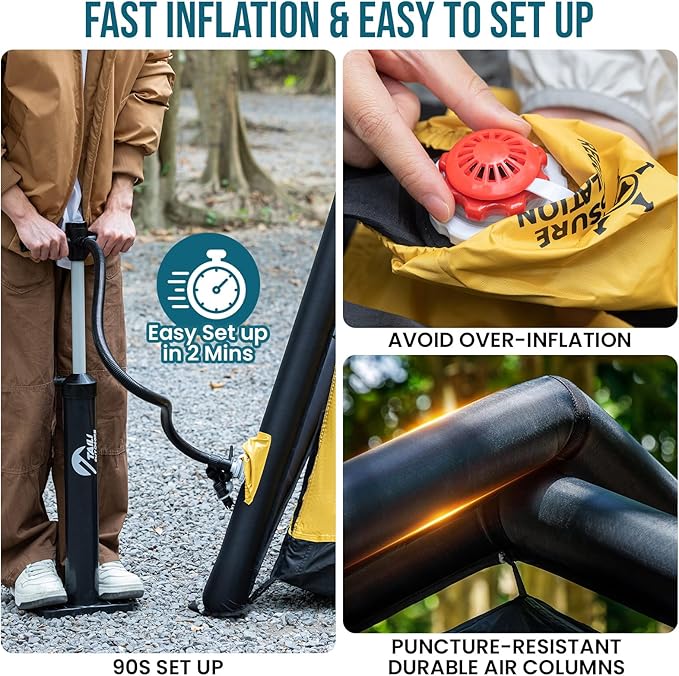 TAILI Inflatable Blow Up Tent for Camping with Hand Pump for 4/8 Person, Easy Setup Outdoor Inflatable Oxford Waterproof Air Tent House for Family Camping Adult