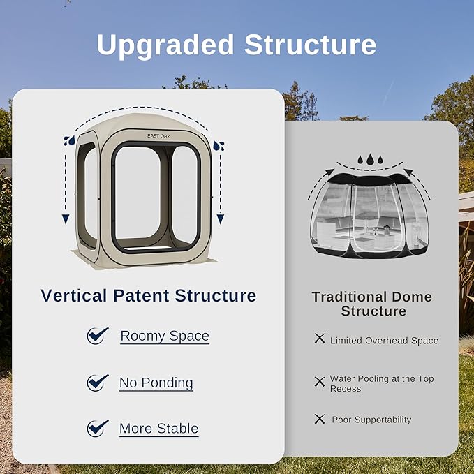 EAST OAK Screen House Tent Pop-Up, Portable Screen Room Canopy Instant Screen Tent 4 x 4 FT with Carry Bag for Patio, Backyard & Outdoor Activities, Beige