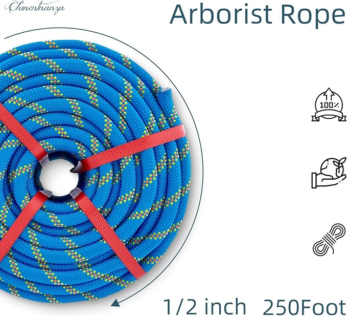 Arborist Rigging Rope Blue - 1/2 Inch Diameter 250 Ft - Heavy Duty Bull Rope for Arborist Climbing Nautical Swing Outdoor Adventures