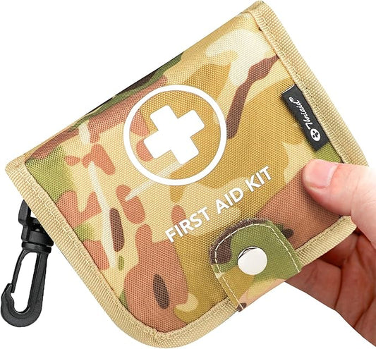 Small First Aid Kit, 100 Pieces Water-Resistant Well Organzied Pouch with Rotatable Buckle - Ideal for Outdoor, Travel, Biking, Camping, Hiking, Car (Desert Camo)