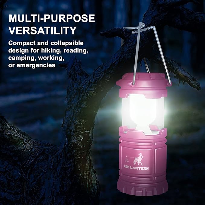 MalloMe Camping Lantern Pink Yellow 2 Pack Lanterns for Power Outages, Camping Lights for Tent Hanging, Camp Light Tent Lamp Emergency Battery Powered LED Lantern (Rechargeable Batteries Not Included)