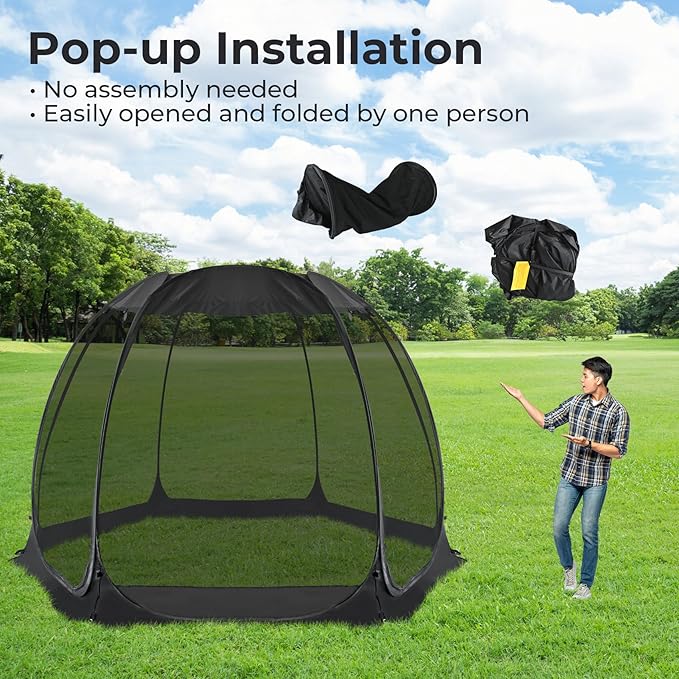 Alvantor Pop Up Screen Tent House Room Instant Outdoor Camping Canopy Sun Shelter Gazebo for Patio, Backyard & Deck, Privacy Tent(2-10 People, 8'x8' 10'x10' 12'x12')