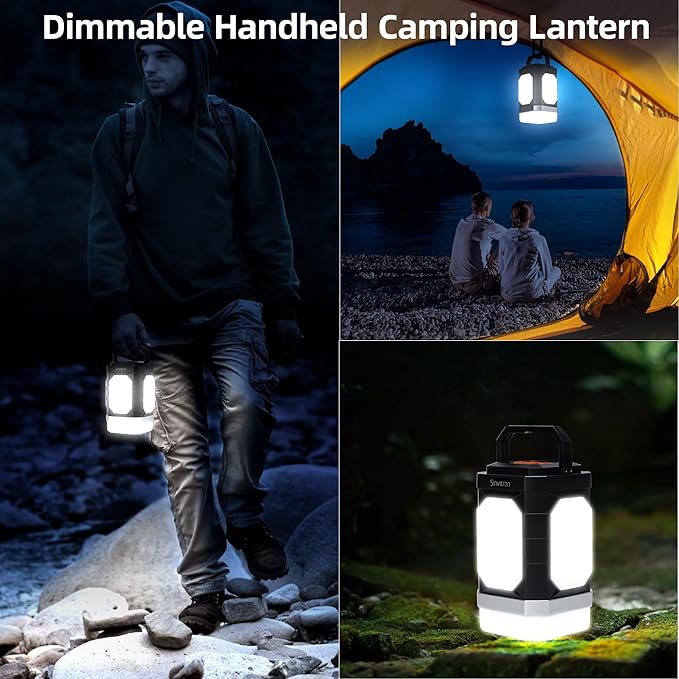 Sinvitron 30000mAh LED Camping Lantern with QC3.0 Fast Charging, 1000LM Emergency Lights for Power Outages, 350H Runtime, IPX5 Waterproof Rechargeable Lamp for Tent, Outdoor (Black/Orange)