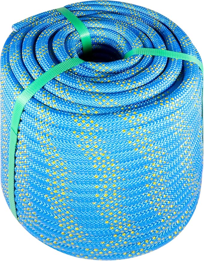 Rigging Rope 1/2 in x 150 Ft Double Braided Polyester Rope Polyester Braided Arborist 48 Strands for Various Outdoor Applications Construction Climbing Swing Sailing (Blue, 1/2X150FT)