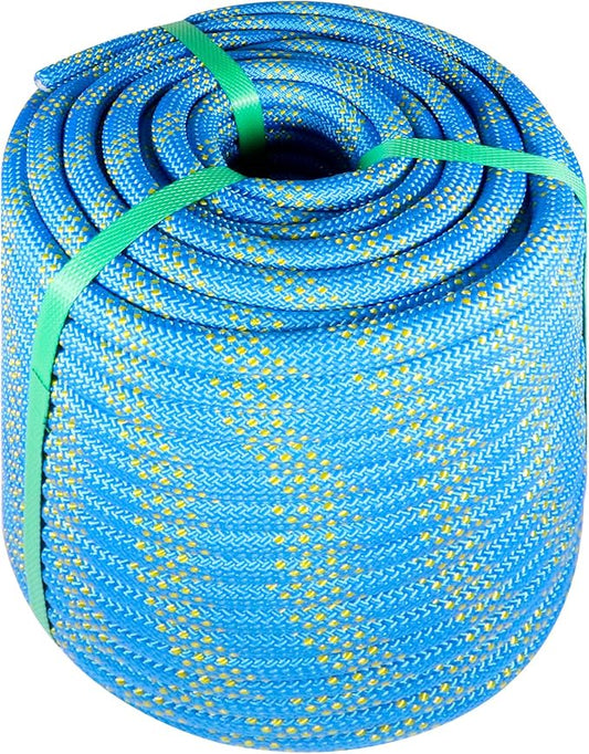 Rigging Rope 1/2 in x 150 Ft Double Braided Polyester Rope Polyester Braided Arborist 48 Strands for Various Outdoor Applications Construction Climbing Swing Sailing (Blue, 1/2X150FT)