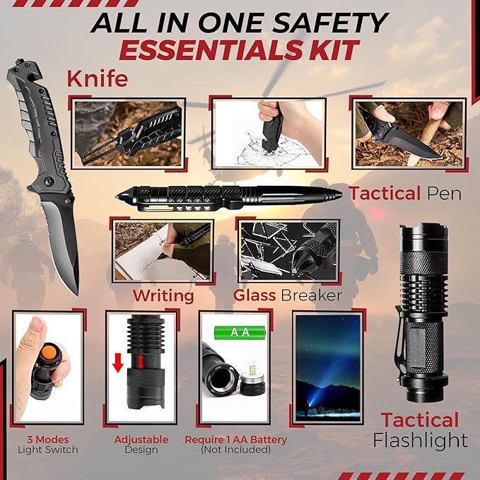 320-Piece Survival Kit | Emergency Gear for Camping, Hiking & Disaster Preparedness | Essential Roadside Emergency Kit | Molle Compatible Bug Out Bag | First Aid, Tactical Tools & Survival Essentials