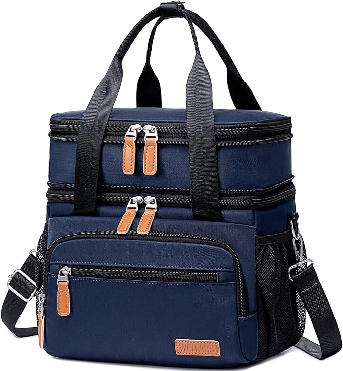 Weitars Insulated Lunch Box for Women Men-Dual Compartment Waterproof Reusable Large Lunch Bag Wide-Open Tote Cooler Bag for Working Picnic Hiking (15L) (Blue)