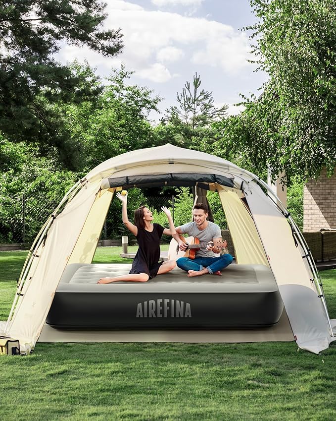 Airefina Queen Air Mattress with Built-in Pump 13", Comfort Blow up Mattress in 3 Mins Inflation/Deflation, Queen Size Inflatable Bed with Flocked Top for Camping, Home, Guest, Portable 80x60x13in