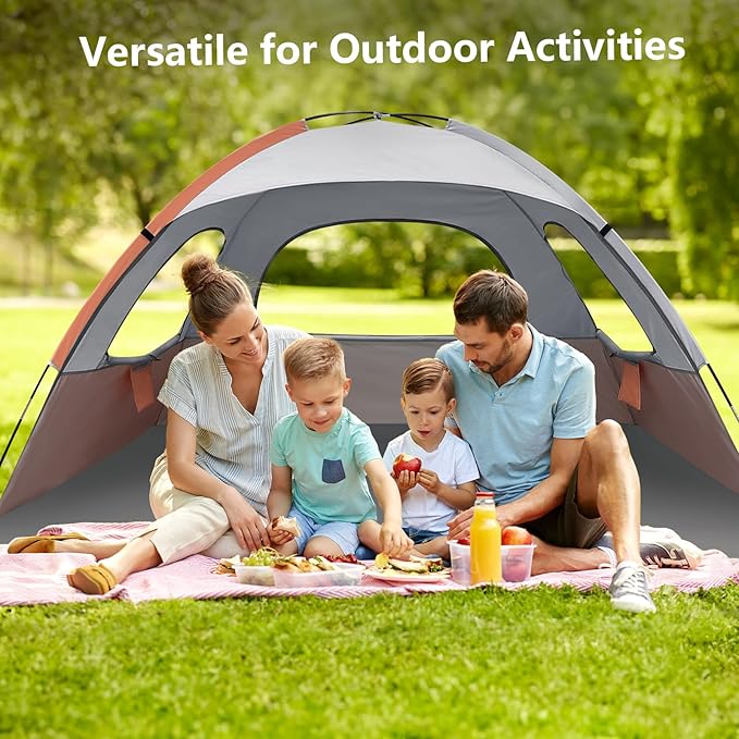 NXONE Beach Tent Sun Shade Shelter for 6 Person with UV Protection, Extended Floor, 3 Mesh Roll Up Windows & 8.5mm Fiberglass Rods丨Carry Bag Included (Orange White)