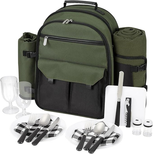 22L Insulated Picnic Basket Leak Proof Picnic Backpack for 2, Green Camping Gifts, Cool Bridal Shower Gifts for Bride and Groom, Mr and Mrs, Anniversary Engagement Wedding for Newly Engaged Couples