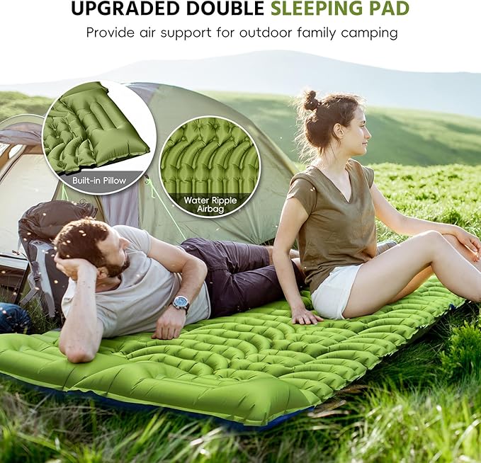 Sleeping Pad for Camping -Ultralight Inflatable Sleeping Mat with Pillow, Built-in Foot Pump, Compact & Lightweight Camping Mattress Pad for Camp, Backpacking, Hiking, Travel Tent