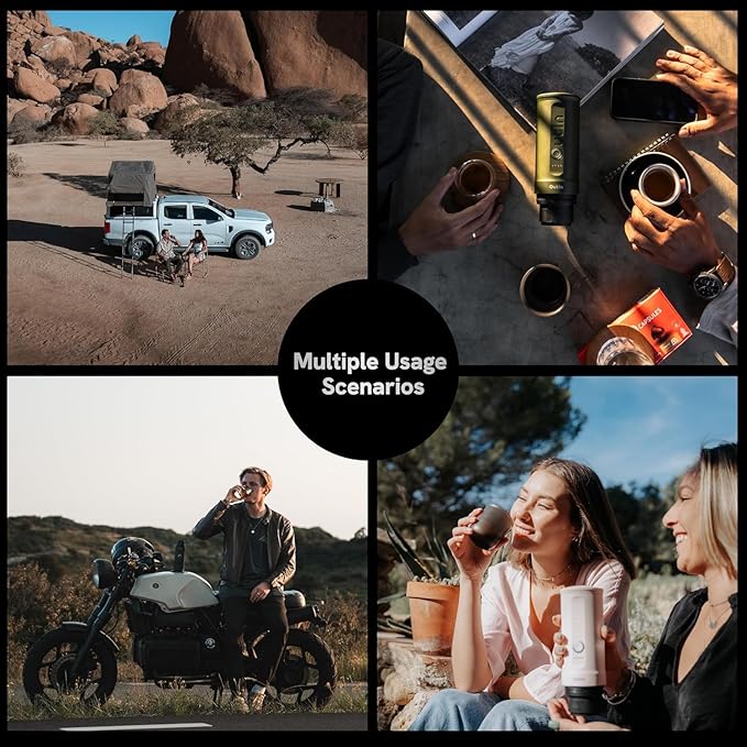 OutIn Nano Portable Electric Espresso Machine, Travel Coffee Maker for Camping, Car Coffee Maker Self-Heating with USB-C, With Ground Coffee & NS Capsule for RV, Hiking, Office