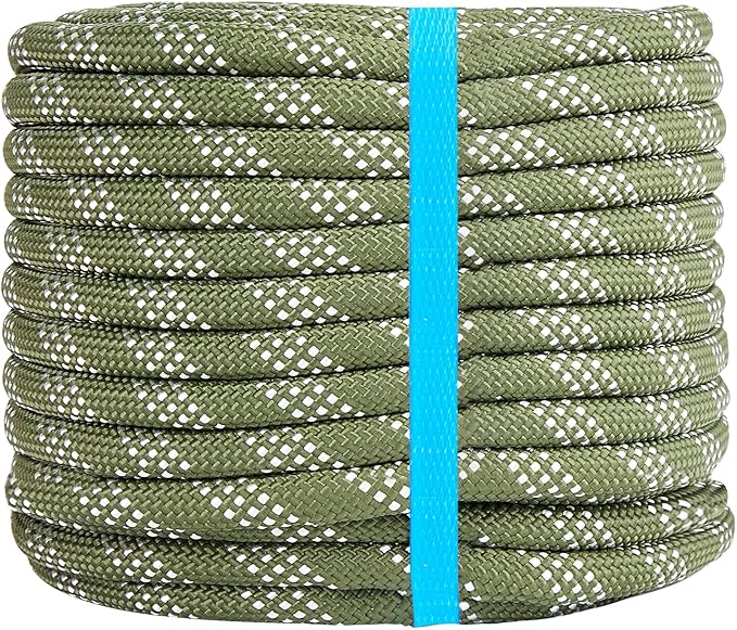 1/2 Inch 50ft Double Braided Polyester Arborist Rope, Heavy Duty Nylon Rope for Anchor, Tree Work, Cargo, Pulling, Sailing(ArmyGreen)