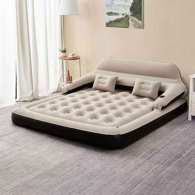 DIMAR GARDEN King Size Air Mattress with Headboard and Pillows, Inflatable Bed Blow Up Bed